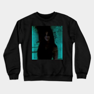 Portrait, digital collage and special processing. Somewhat scary, but pleasant girl. Dark side. Aquamarine. Crewneck Sweatshirt